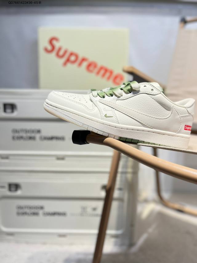 公司级头层皮Supreme X 乔丹Air Jordan 1 Low Aj1低帮系列篮球鞋 官方同步配色 原装级产物 #拒绝公底 立体鞋型 细节完美 高清洁度B