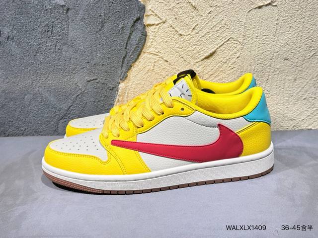 新品上市实拍 Travis Scott X Jordan 1 Low 联名 倒勾低帮休闲版本 原厂全头层皮 大厂纯原品质出货 纯正版型 定制鞋盒 皮料切割干净无