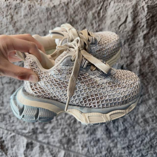 balenciaga 3Xl水钻童鞋 巴黎世家厚底增高鞋3Xl渔网水钻复古休闲百搭鞋 系带方式:系带+内侧魔术 26-37