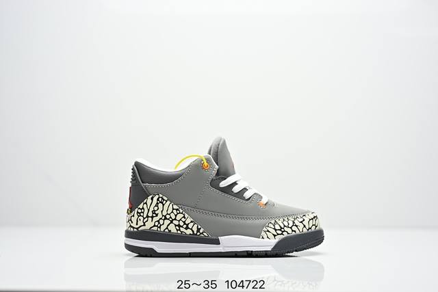童鞋Air Jordan 3 Retro 复刻白水泥 Aj3 乔丹3代 Aj3 乔3 经典复刻白水泥 乔丹篮球鞋系列 鞋身以白色为主调，采用优质皮革材质搭配鞋头