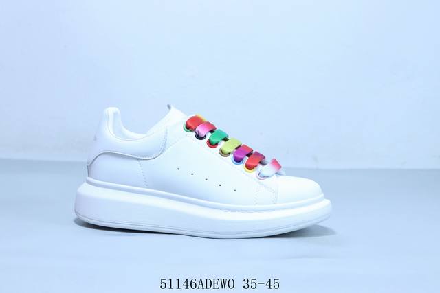 alexandermcqueen 亚历山大 麦昆Mcq 情侣款运动小白鞋厚底增高闪尾光滑牛皮平底鞋休闲鞋 时尚男女板鞋潮运动鞋 51146Adewo 35-45