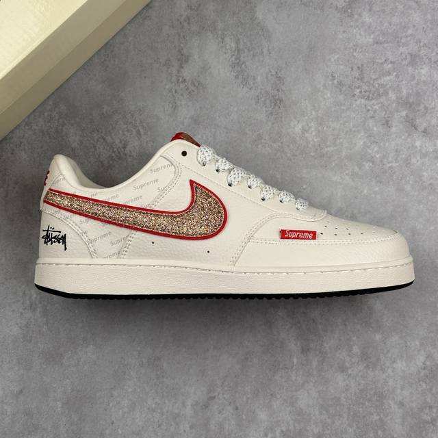 本地 核心私 nike Court Vision Low X Stussy X Supreme 白红满天星 低帮百搭透气休闲运动板鞋 经典耐用的设计 兼顾舒适脚