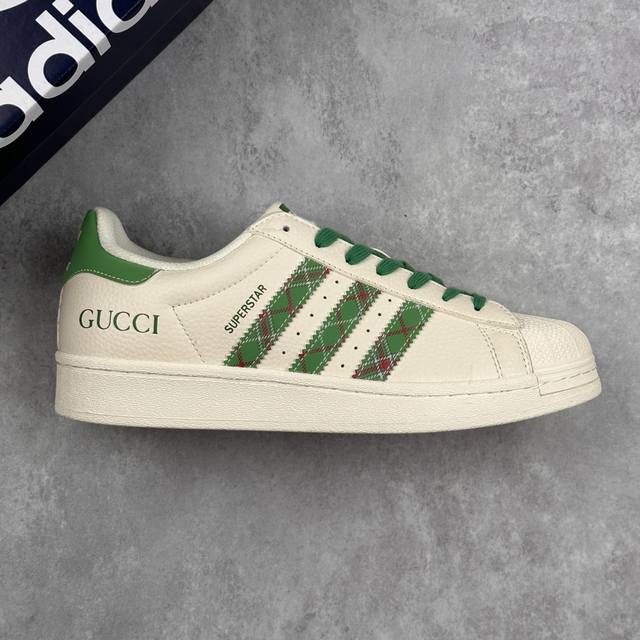 本地 核心私 gucci X Adidas Original Gazelle Indoor 古驰古奇 X 阿迪达斯 低帮 联名米白绿 贝壳头防滑耐磨轻便板鞋 鞋