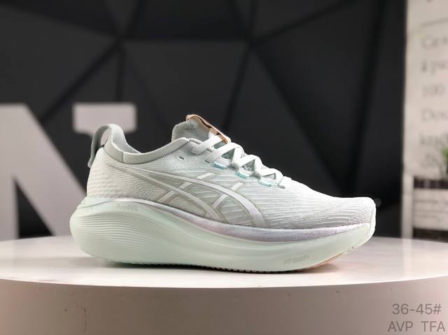 亚瑟士 Asics Gel-Nimbus 27 舒适防滑耐磨低帮休闲跑步鞋 鞋底采用了轻质发泡材料 并在后跟和前掌处采用了Asics亚瑟士核心科技-Gel缓震胶