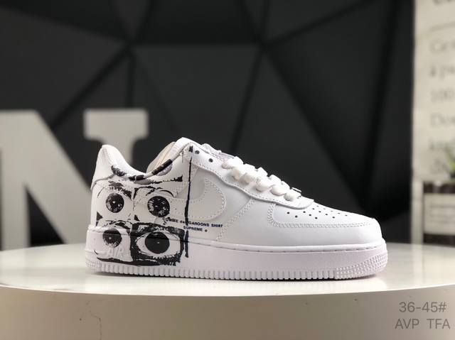 耐克 X Nk Air Force 1 Supreme Comme Des Garcons Shirt 空军一号低帮板鞋 三方联名白黑六眼 货号 9 44-10