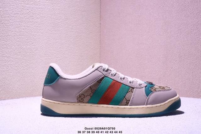 真标Gucci Distressed Screener Sneaker 怀旧版 原版做旧 古驰小脏鞋系列 xm0529Q750