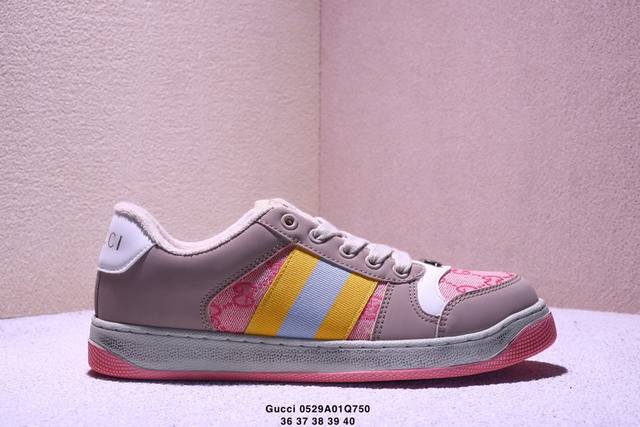 真标Gucci Distressed Screener Sneaker 怀旧版 原版做旧 古驰小脏鞋系列 xm0529Q750