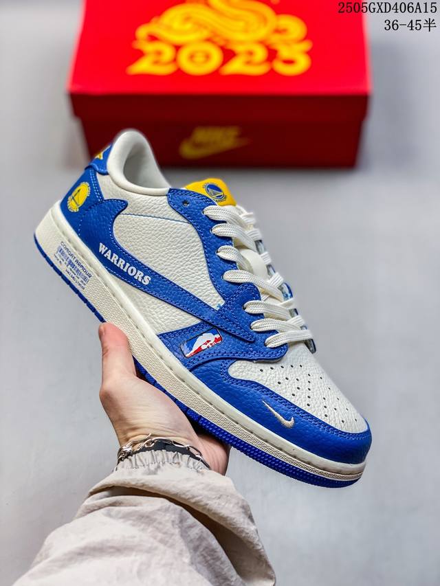 高端定制 Travis Scott X Jordan 1 Low Nba金州勇士联名-Gs城市限定 倒勾低帮休闲版本 原厂全头层皮 大厂纯原品质出货 纯正版型