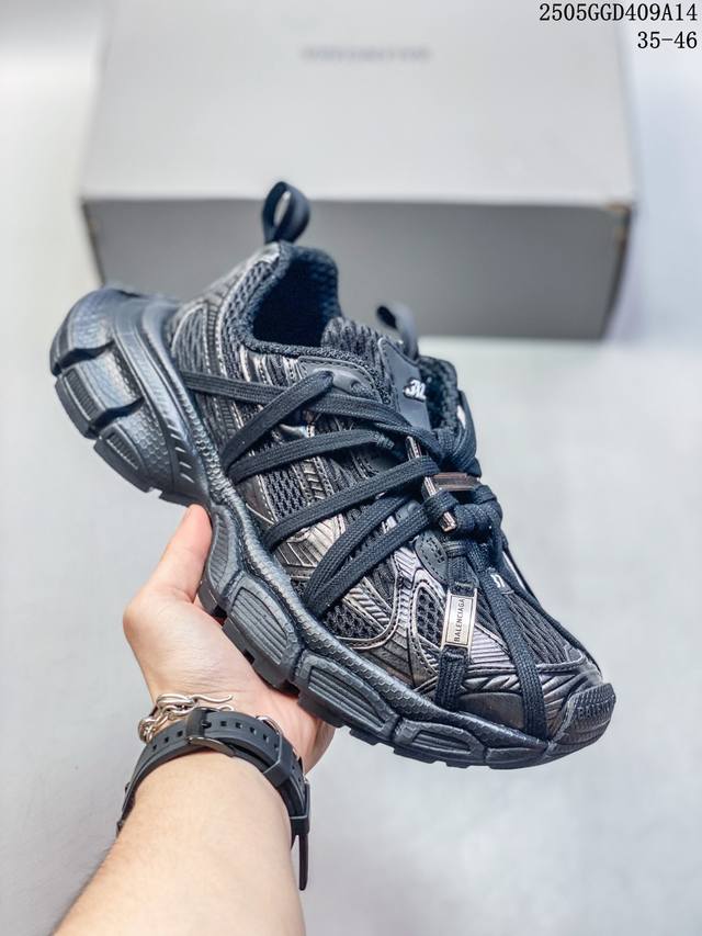 法国高端奢侈品牌-巴黎世家Balenciaga 3Xl Sneakers 3+系列低帮复古阔型底姥爹风潮流百搭休闲慢跑鞋 白银蓝粉木乃伊绑绳 825599 W3