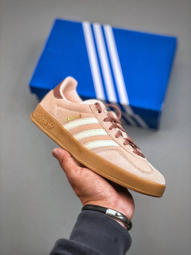E Adidas Originals Gazelle Indoor 天鹅绒珊瑚粉棕生胶底 Jr0232 #原厂原数据版型 皮料切割干净无任何毛边 鞋型细节完美