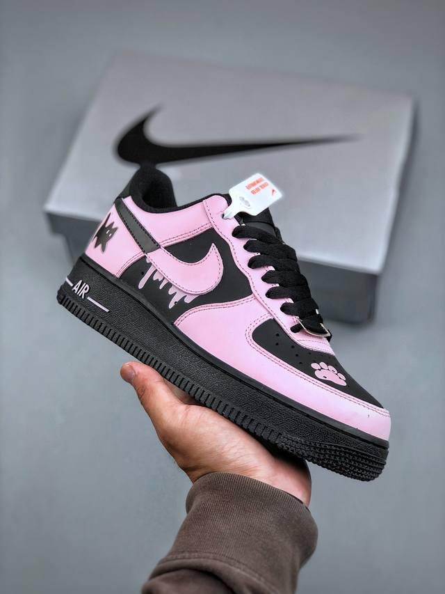 Nike Air Force 1 Low 07 甜心猫咪梦幻粉黑原楦头原纸板 打造纯正低帮空军版型专注外贸渠道 全掌内置蜂窝气垫 原盒配件 原厂中底钢印 拉帮完