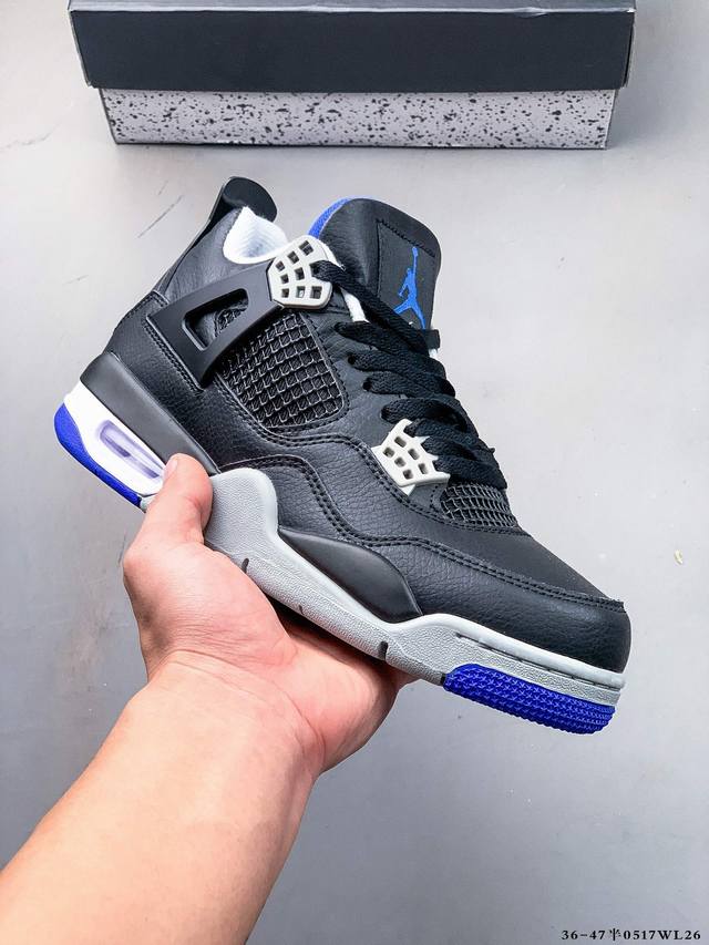 二层真标 Air Jordan 4 Aj4代中帮复古休闲运动文化篮球鞋 秉承轻量化的速度型篮球鞋设计思想完成设计 降低重量的同时提升舒适度 中底延续前作使用了分