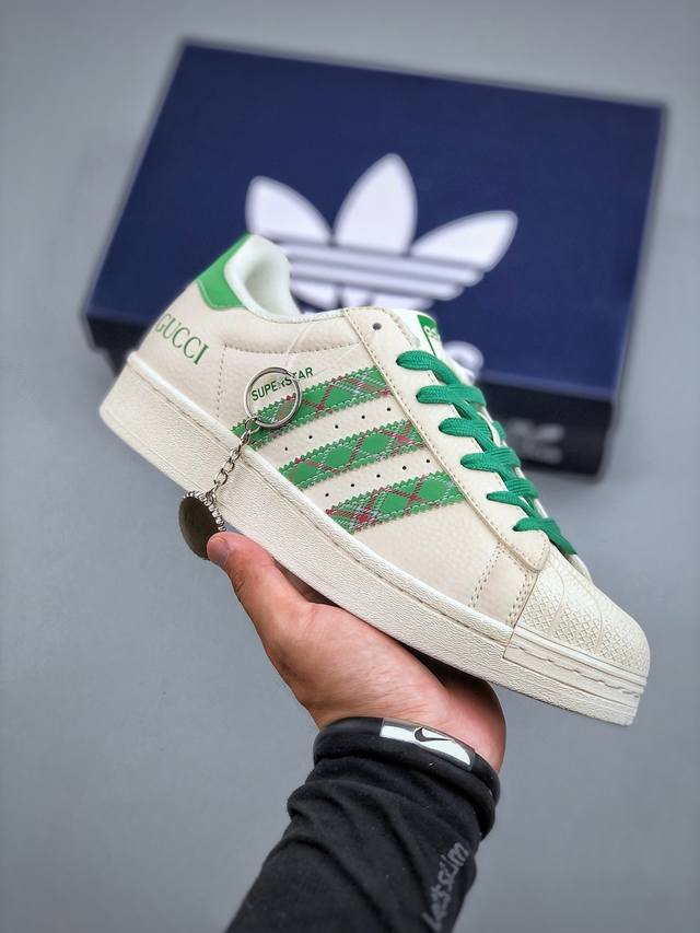 C版 Adidas Originals Superstar X Gucci 白绿采用全新头层拼接皮革材质后跟采用特色3D立体印字 渠道正品订单 诠释市场最高工艺