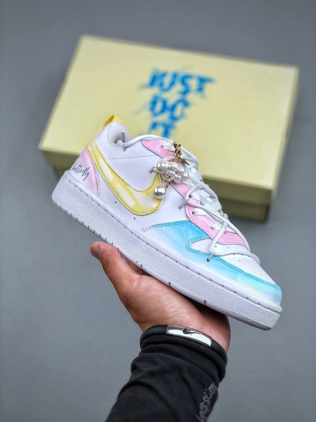 Nike Court Borough Low 2 Fp 黄粉蓝休闲运动板鞋 纯原版本低帮百搭透气休闲运动板鞋 经典耐用的设计 兼顾舒适脚感和出众风范 演绎匠心之