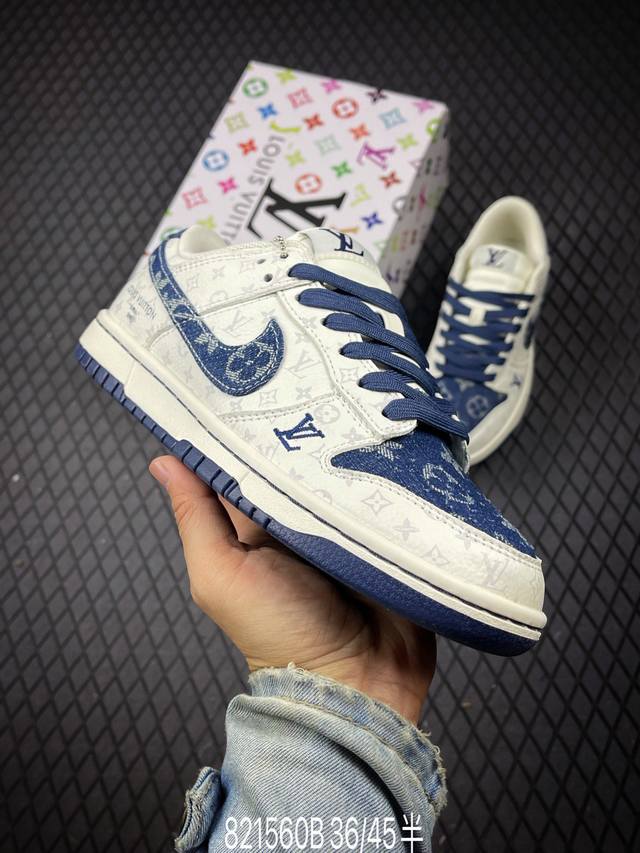 B nike Sb Dunk Low Lv联名 蓝牛仔花纹 周年高端定制 低帮休闲板鞋 定制鞋盒 大厂纯原品质出货 超高清洁度 皮料切割干净无任何毛边 细节完美