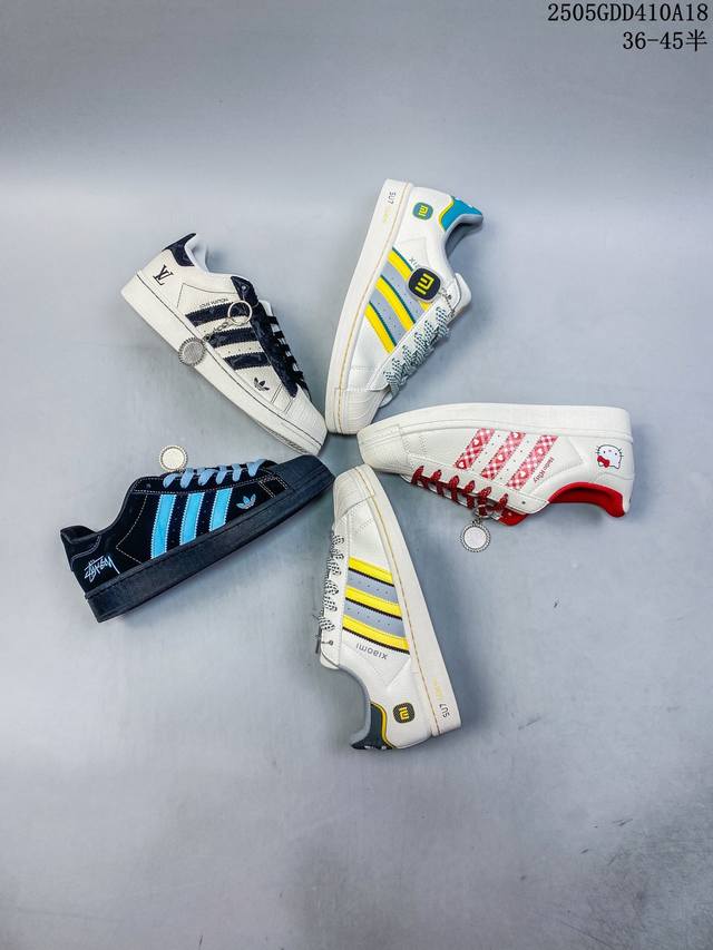 纯原 Clot X Ad Originals #贝壳头Lv联名限定 贴合柔软皮料白蓝配色 这双鞋的整体设计思路和风格可以说很Clot 鞋款整体选用了易穿搭的白色