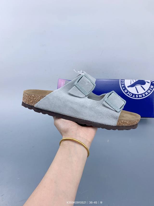 公司级Birkenstock Boston Vl 勃肯男女鞋 春夏新款 绒面金属针扣软木底包头运动板鞋 size 如图 编码 K359K0910521