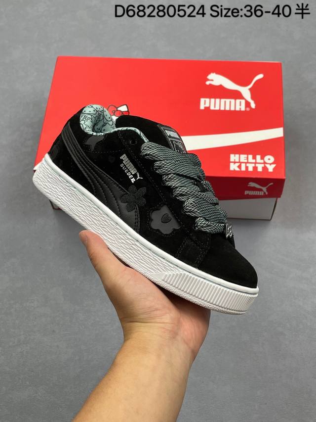 hello Kitty & Friends X puma Suede Xl 舒适柔软 防滑耐磨 低帮 板鞋 女款 黑色 货号 402381 01 尺码 36-4