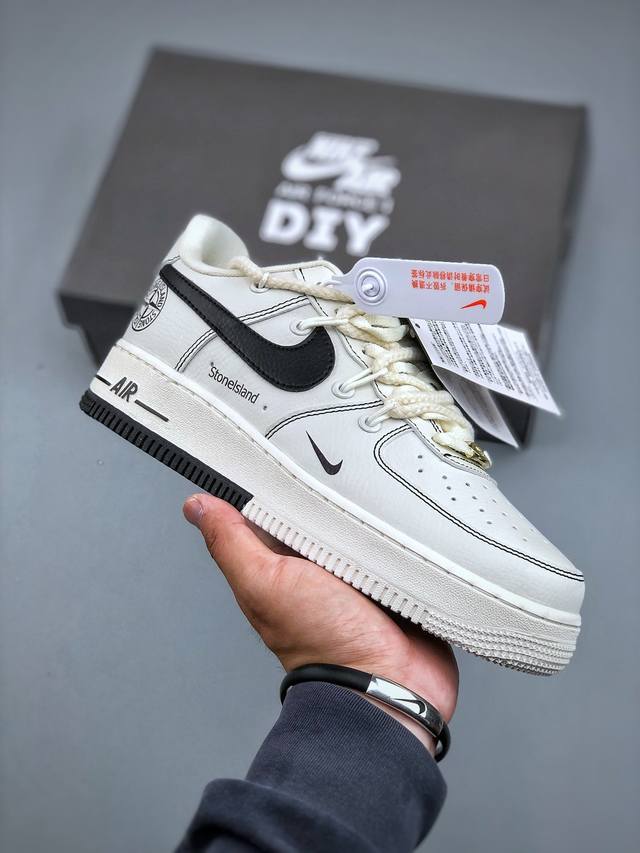 Nike Air Force 1'07 Low 米白绑带黑小勾 空军一号低帮休闲板鞋 Gs9875-001 #原楦头原纸板 原装鞋盒 定制五金配件 内置全掌气垫
