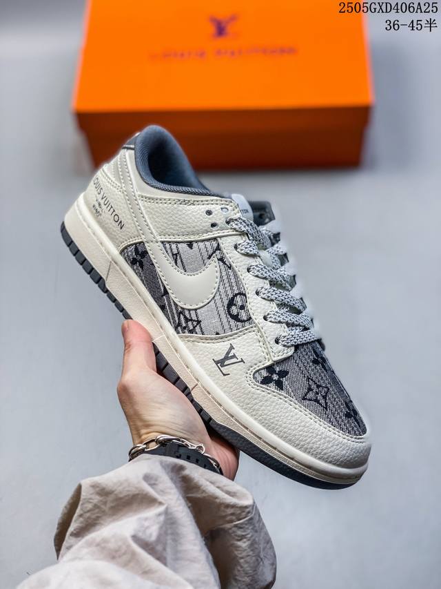 海外爆款限量发售 公司级 Nike Sb Dunk Low Lv联名-米白印花白勾 周年高端定制 低帮休闲板鞋 定制鞋盒 大厂纯原品质出货 超高清洁度 皮料切割