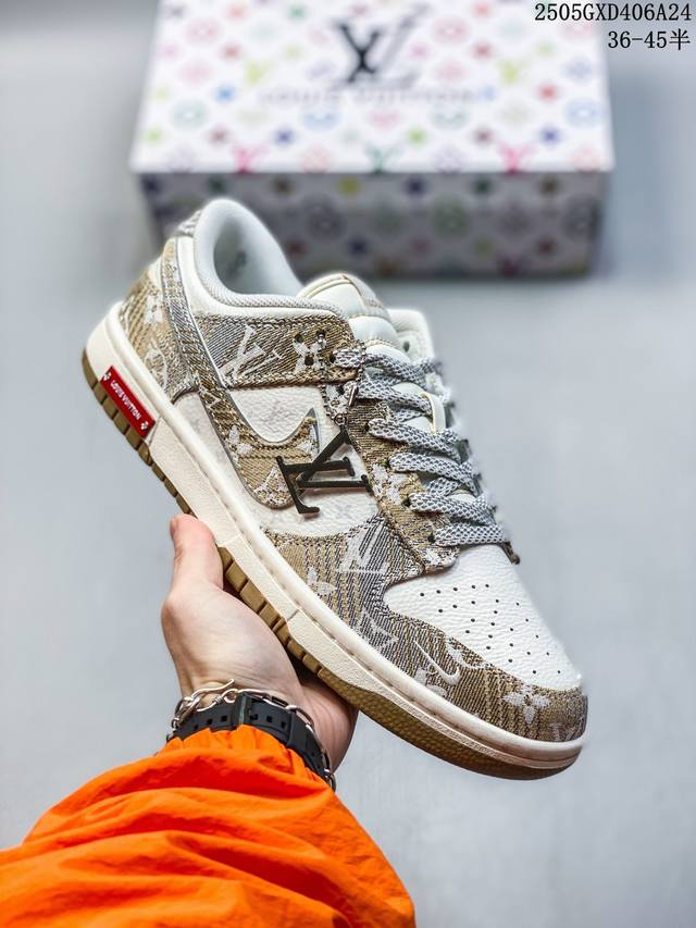 nike Sb Dunk Low Lv联名 卡其灰 周年高端定制 低帮休闲板鞋 夜光效果 定制鞋盒 大厂纯原品质出货 超高清洁度 皮料切割干净无任何毛边 细节完