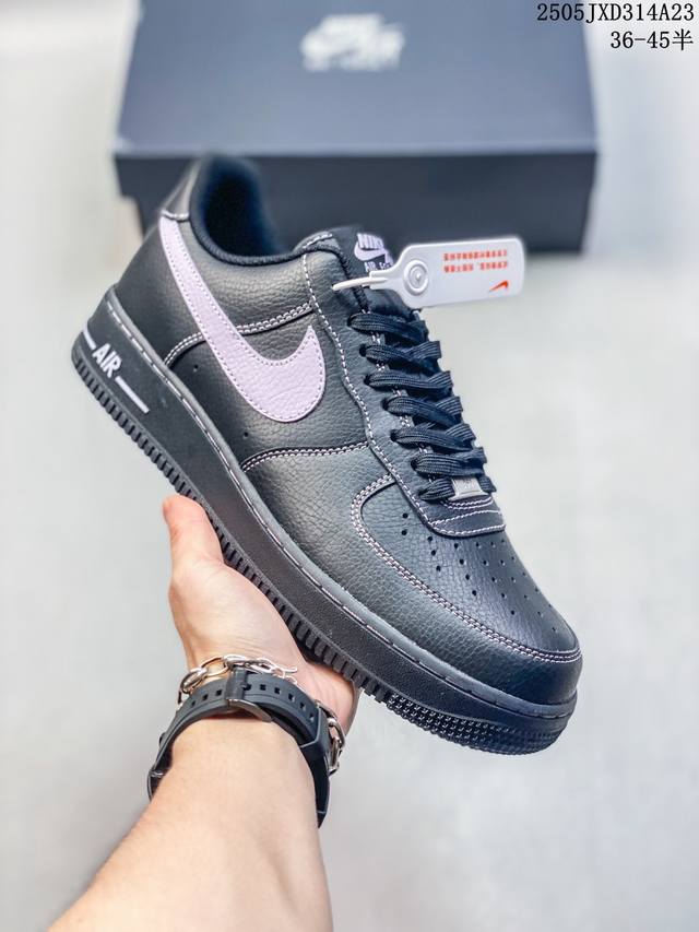 耐克Nike Air Force 1 07 Low 全黑紫勾 空军一号低帮休闲板鞋 Hq2037 001 码数 36 36.5 37.5 38 38.5 39