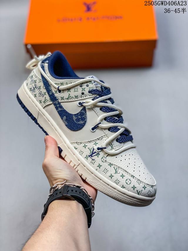 海外爆款限量发售 公司级 Nike Sb Dunk Low Lv联名-绑带牛仔蓝勾 周年高端定制 低帮休闲板鞋 定制鞋盒 大厂纯原品质出货 超高清洁度 皮料切割