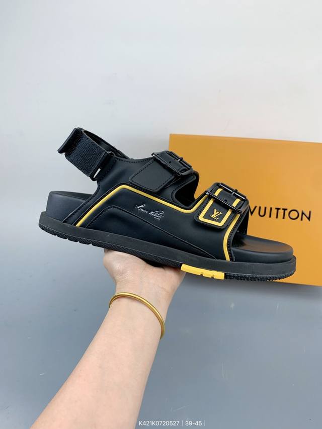 louis Vuitton 路易威登夏季露趾休闲凉鞋 魔术贴 牛皮材质 舒适防滑沙滩鞋 原盒真标 size 如图 编码 K421K0720527