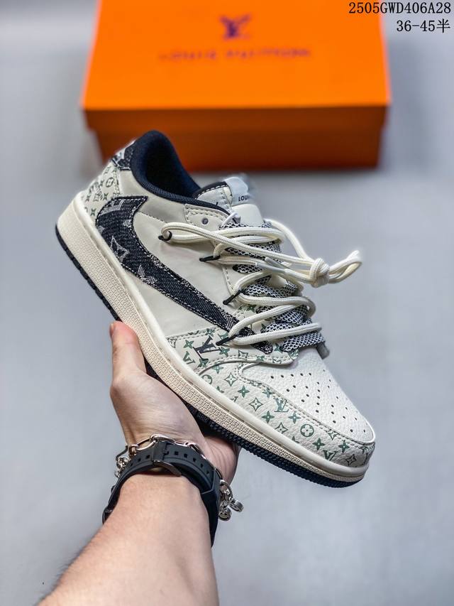 海外爆款限量发售 Travis Scott X Fragment Design X Jordan Air Jordan 1 Low Og Sp Lv联名 黑印花