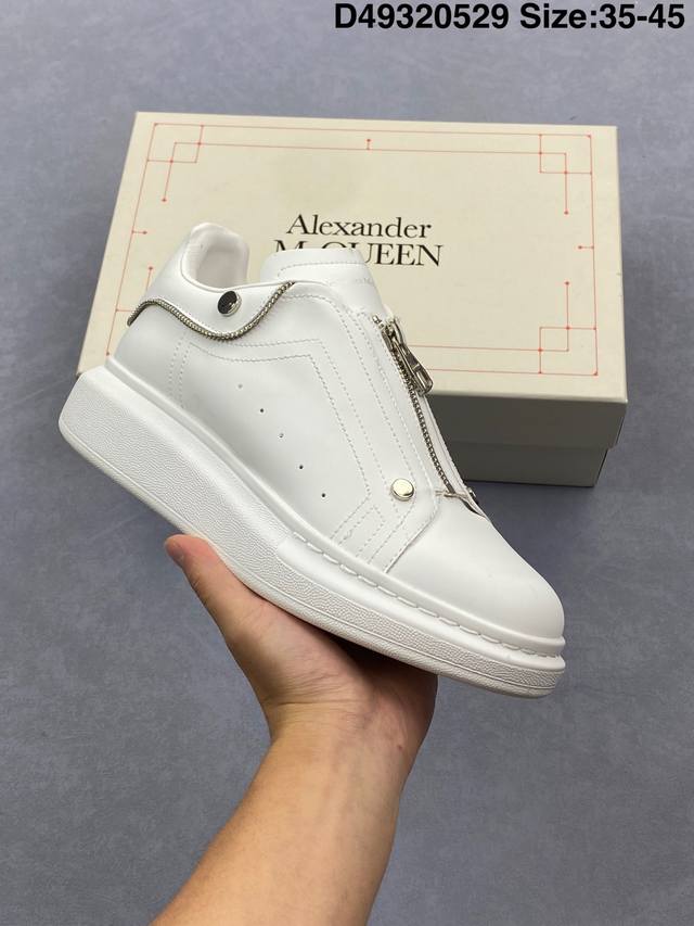 意大利高奢品牌Alexander Mcqueen亚历山大 麦昆 Sole Leather Sneakers低帮时装厚底休闲运动小白鞋 尺码 35 45 编号 D