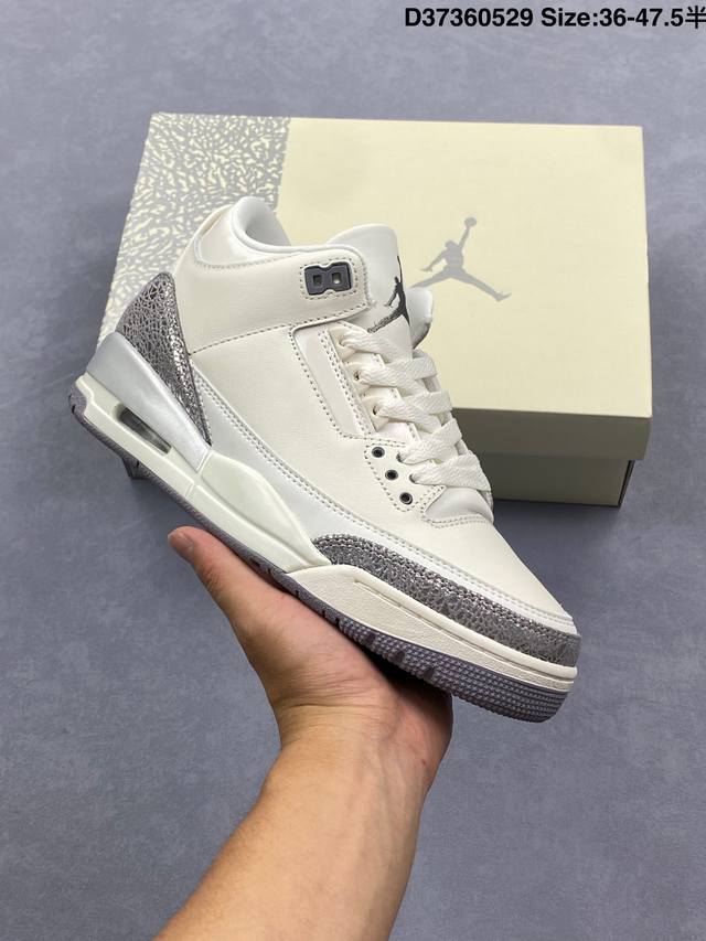 air Jordan 3 Retro Sail Metallic Silver 金属银 Aj3 乔丹3代 Aj3 乔3 金属白银 乔丹篮球鞋系列 鞋身整体以高级