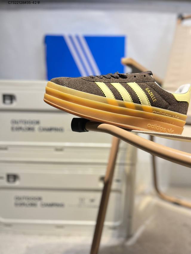 ad Originals Gazelle Bol d三叶草厚底休闲防滑耐磨低帮板鞋 鞋头出色设计 塑就出众贴合感 稳固的后跟贴合足部曲线设计 软弹舒适 不易磨脚