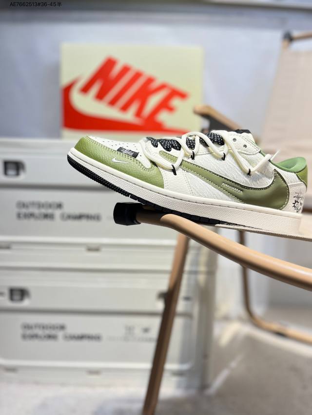公司级头层皮斯图西 X 乔丹Air Jordan 1 Low Aj1低帮系列篮球鞋 官方同步配色 原装级产物 #拒绝公底 立体鞋型 细节完美 高清洁度Dm686