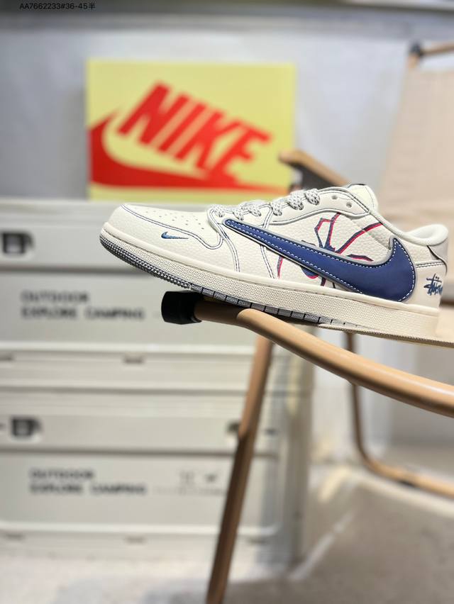 公司级头层皮斯图西 X 乔丹Air Jordan 1 Low Aj1低帮系列篮球鞋 官方同步配色 原装级产物 #拒绝公底 立体鞋型 细节完美 高清洁度Hs806