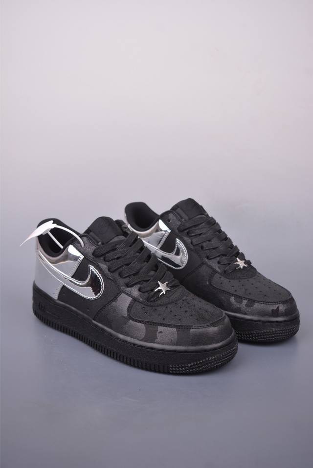 nike Air Force 1 Low 黑银 原楦头原纸板 打造纯正空军版型 专注外贸渠道 全掌内置蜂窝气垫 原盒配件 原厂中底钢印 拉帮完美 官方货号 Hf