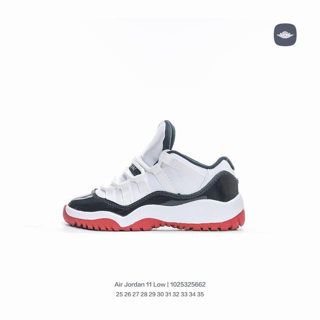 jordan 乔丹 童鞋 原楦原纸版数据开发版型 采用漆皮牛培革鞋面材质 厂级拉帮注胶效果官方经典配色 复刻黑红 耐克Air Jordan 11 Low迈克尔
