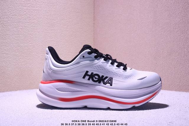 公司级Hoka One One Bondi 9 复古舒适防滑耐磨 低帮 山地户外跑步鞋 货号:1162011 尺码:36 36.5 37.5 38 38.5 3