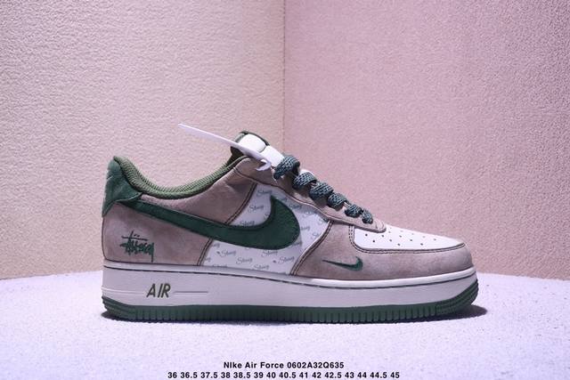 海外限量发售！公司级Nike Air Force 1 '07 Low “斯图西联名--绿浅棕”空军一号 低帮 运动鞋 休闲鞋 折边针车 工艺难度大 原楦头原纸板