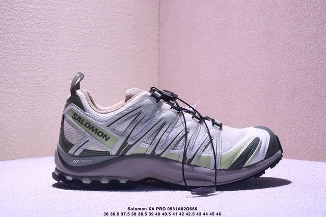 公司级Salomon Xa Pro 3D萨洛蒙户外越野跑鞋 鞋面采用Sensifit贴合技术 全方位贴合包裹脚型 鞋跟部鞋底牵引设计 提供强大的抓地性能 更适应
