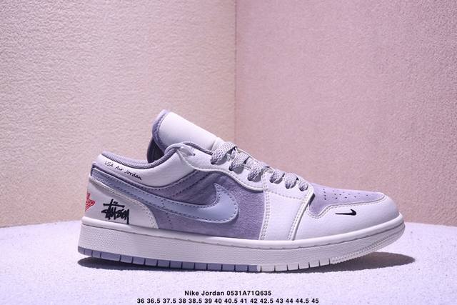 海外爆款限量发售！公司级 Nike Jordan Air Jordan 1“斯图西联名 米灰双色” 高端定制 低帮 复古 减震 防滑 耐磨 篮球鞋 定制鞋盒 大