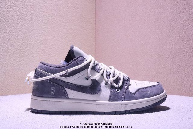 海外爆款限量发售！公司级 Nike Jordan Air Jordan 1“暴力熊联名 深灰抽绳猪八” 高端定制 低帮 复古 减震 防滑 耐磨 篮球鞋 定制鞋盒