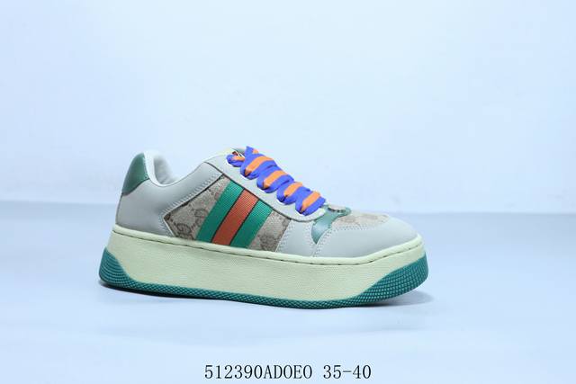 Gucci 古驰 经典款双G条纹女鞋复古做旧脏脏鞋老花小脏鞋厚底板鞋 512390Adoeo 35-40