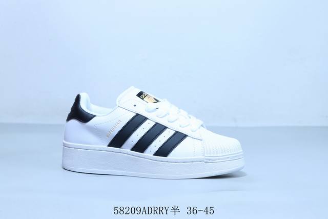 阿迪达斯Adidas三叶草 Originals Superstar 贝壳头厚底 系列低帮经典百搭休闲运动板鞋黑白 货号 Ig9777 58209Adrry半 3