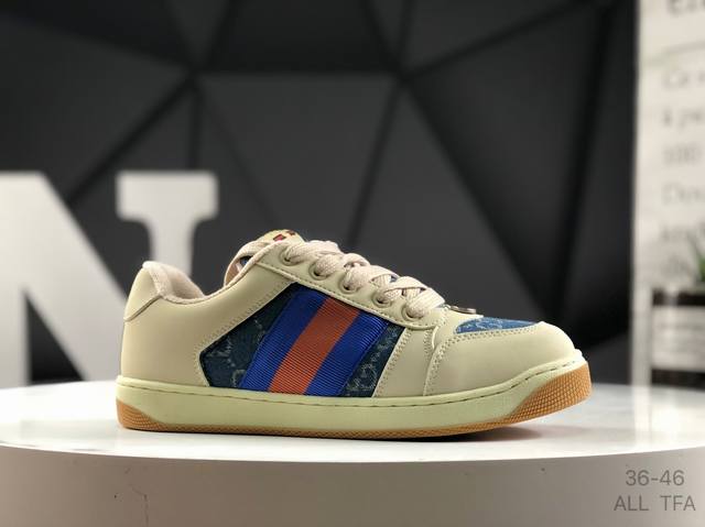 Gucci 古驰 Screener 运动休闲时装奢侈品系列 Gg珐琅扣 擦脏做旧小脏鞋 高端零售海淘商家混卖版本 东莞纯原品质 原鞋对照工艺生产 原厂一致色泽度