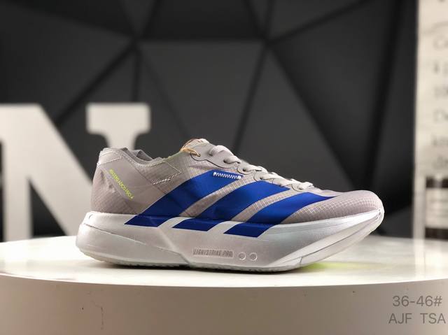 阿迪达斯 Adidas Adizero Adios Pro 4M 马拉松飞线贾卡轻质透气休闲运动跑步鞋 采用双层透气网纱 Flywire动态飞线绑缚鞋面材质 内