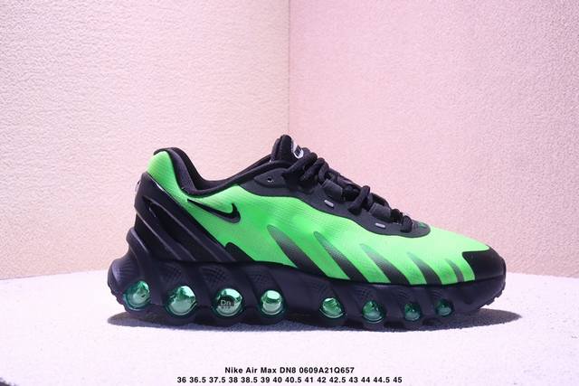 公司级Nike Air Max Dn8 全掌科技气垫 缓震运动跑鞋 Dn8的核心亮点在于其八腔气垫结构 根据不同部位设定的气压值专为行走设计 提供卓越的舒适感