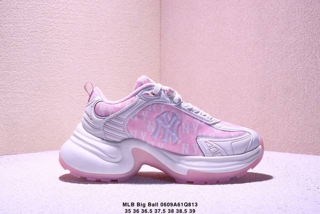 Korea韩国Ss19限定发售Ny美国榄球洋基队限定 X Mlb Big Ball Chunky A Running厚底老爹厚底休闲运动慢跑鞋“网纱白黑Ny印花