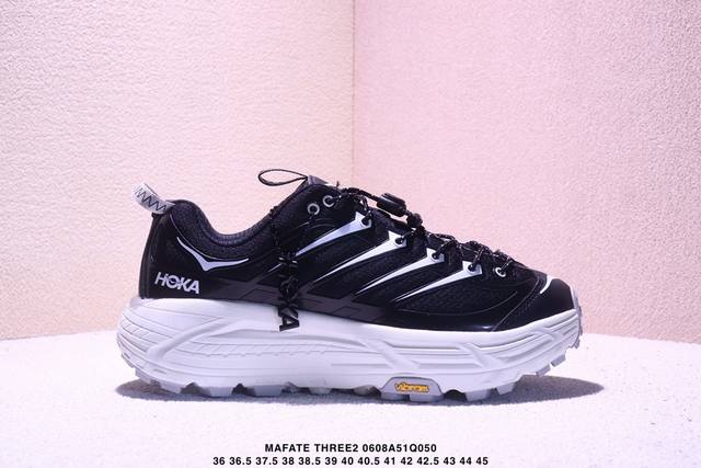 公司级Hoka One One Mafate Three2 全新配色创立于 9年，始终致力于为所有跑者提供更新、更好的跑步 装备。相比常规跑鞋，Hoka One