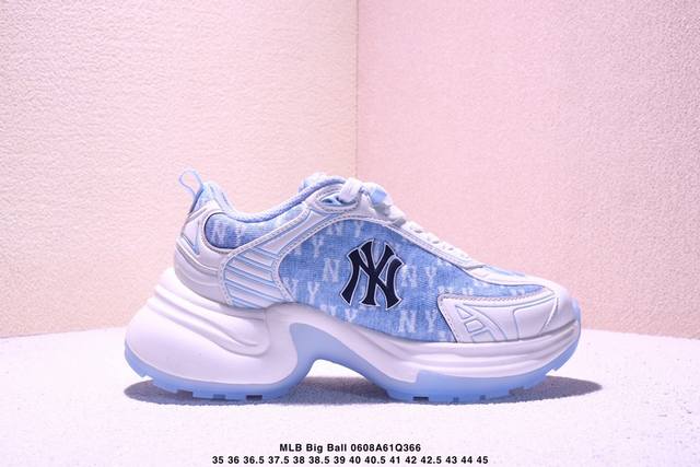 Korea韩国Ss19限定发售Ny美国榄球洋基队限定 X Mlb Big Ball Chunky A Running厚底老爹厚底休闲运动慢跑鞋“网纱白黑Ny印花