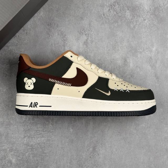 本地 核心私 Nike Air Force 1 '07 Low 暴力熊联名--- 米白深棕绿 高端定制 低帮休闲板鞋 定制鞋盒 大厂纯原品质出货 超高清洁度 皮